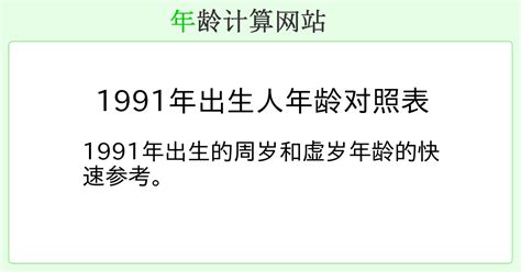 1991年出生|1991年出生的人年龄对照表